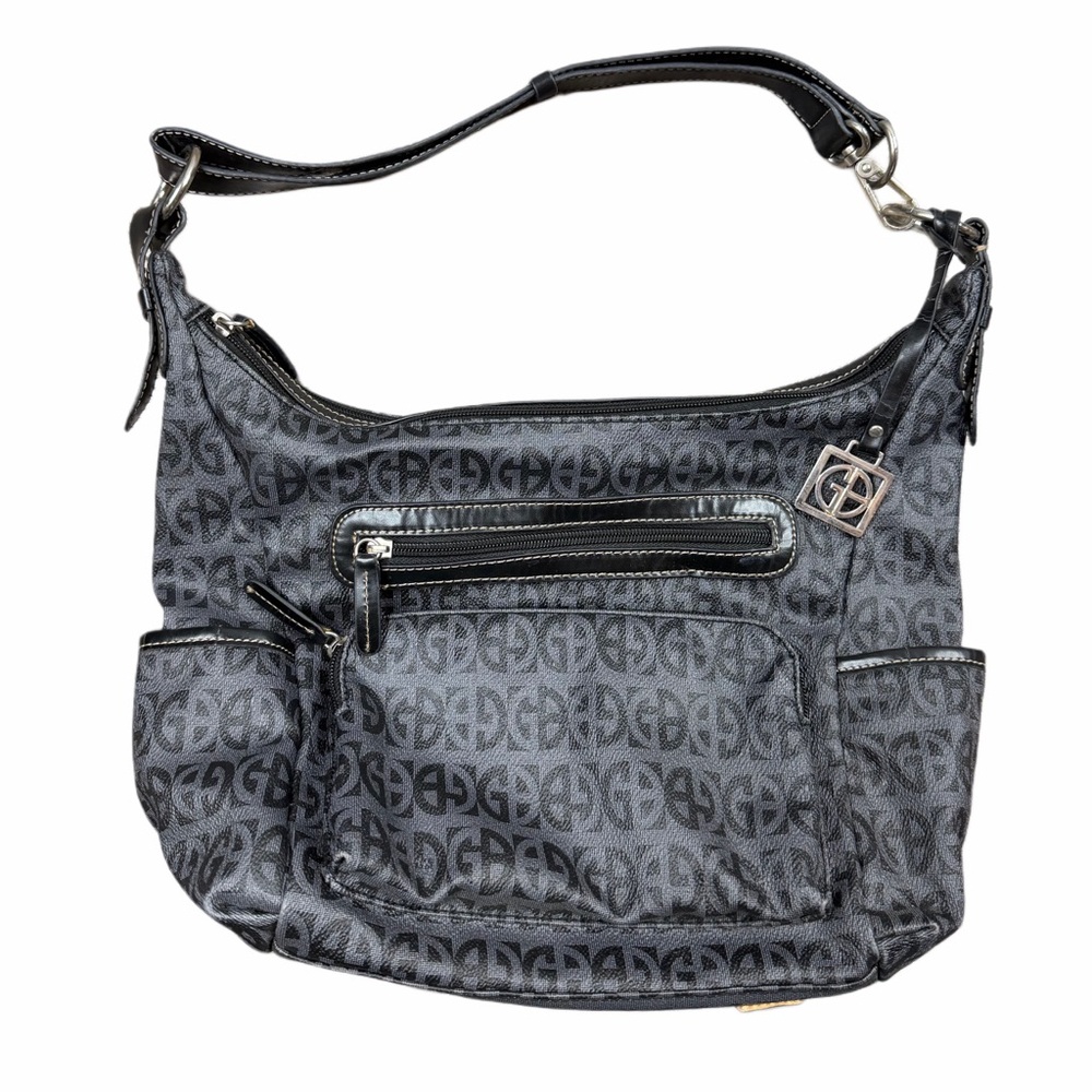 Giani Bernini Black Monogram Shoulder Bag Multi Pocket Nylon Purse